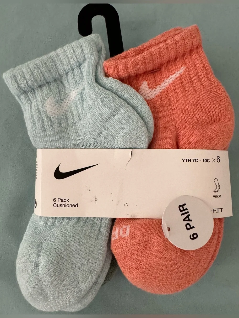 Girls Nike 6-Pack Cushioned Ankle Socks - Teal & Lilac